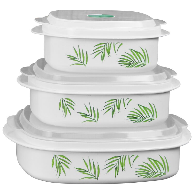 Corelle Bamboo Leaf Microwave Cookware 3 Container Food Storage Set